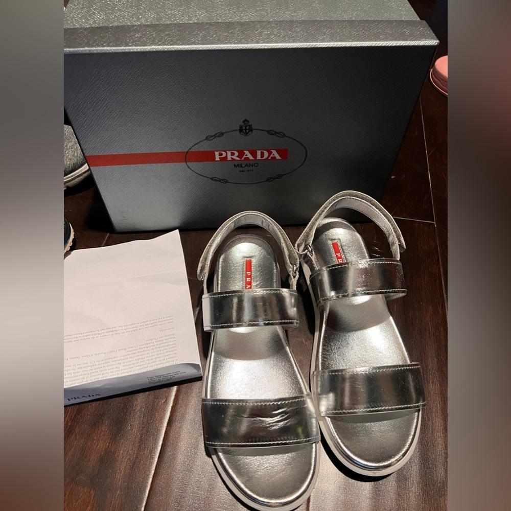 Prada Leather Sandals Silver Women size 38.5